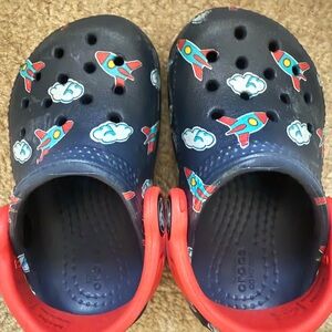 Crocs Baby size 4 Navy Blue and Red Rocket - Comfort Slip-On